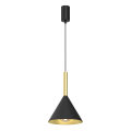 Stylowa lampa wisząca PERU z czarno złotym stożkowym kloszem gwint E27 do sypialni MLP0977 Milagro