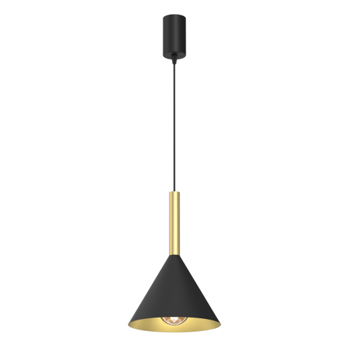 Stylowa lampa wisząca PERU z czarno złotym stożkowym kloszem gwint E27 do sypialni MLP0977 Milagro