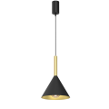 Stylowa lampa wisząca PERU z czarno złotym stożkowym kloszem gwint E27 do sypialni MLP0977 Milagro