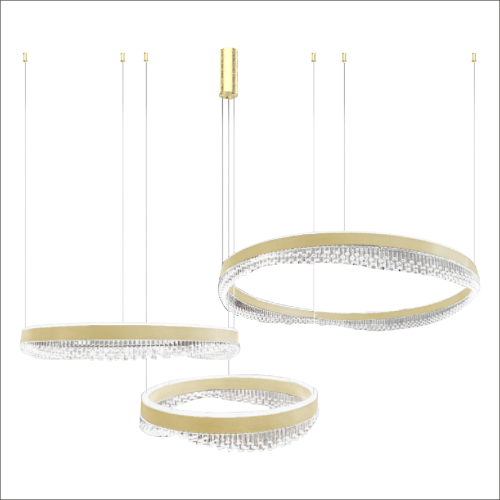 Lampa wisząca z trzema złotymi ringami LED PRECIOSA 158W akrylowe kryształki ML1001 Milagro