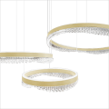 Lampa wisząca z trzema złotymi ringami LED PRECIOSA 158W akrylowe kryształki ML1001 Milagro
