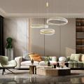 Lampa wisząca z trzema złotymi ringami LED PRECIOSA 158W akrylowe kryształki ML1001 Milagro