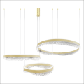 Lampa wisząca z trzema złotymi ringami LED PRECIOSA 158W akrylowe kryształki ML1001 Milagro