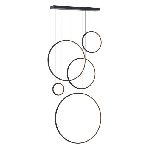 Lampa wisząca SATURNO czarna pięć świetlnych pierścieni LEW 100W 4000K do holu antresoli ML2324 Milagro