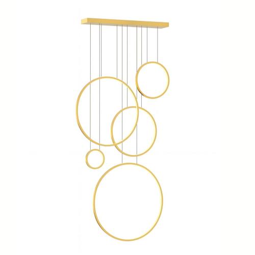 Lampa wisząca SATURNO złota pięć śringów LEW 100W 4000K 4000lm do wysokiego salonu ML2325 Milagro