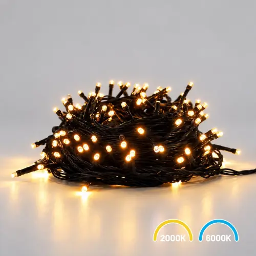 Lampki Choinkowe 200LED 10m 2000K + 6000K Flash IP44 Łączone Max 3 Zestawy EKSW2739 Eko-Light